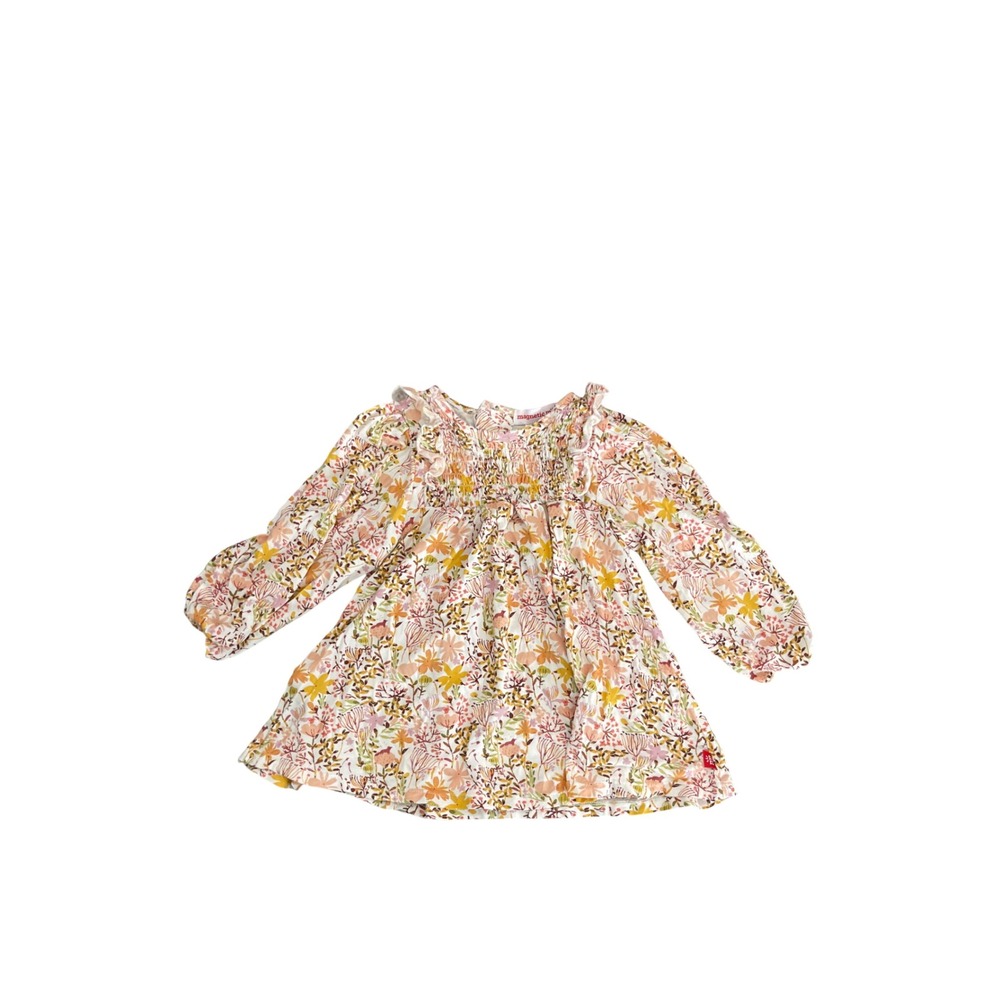 Magnetic‎ Me Girls 2T Floral Smocked Long Sleeve Top Magnetic Closure Woodland